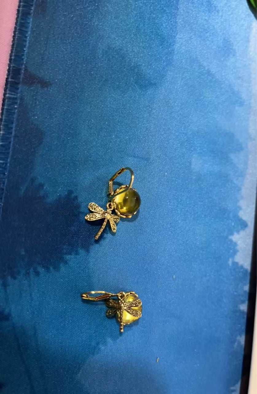 Vintage Dragonfly Pendant Earring Boho Chakra Blue Moonstone Earrings For Women