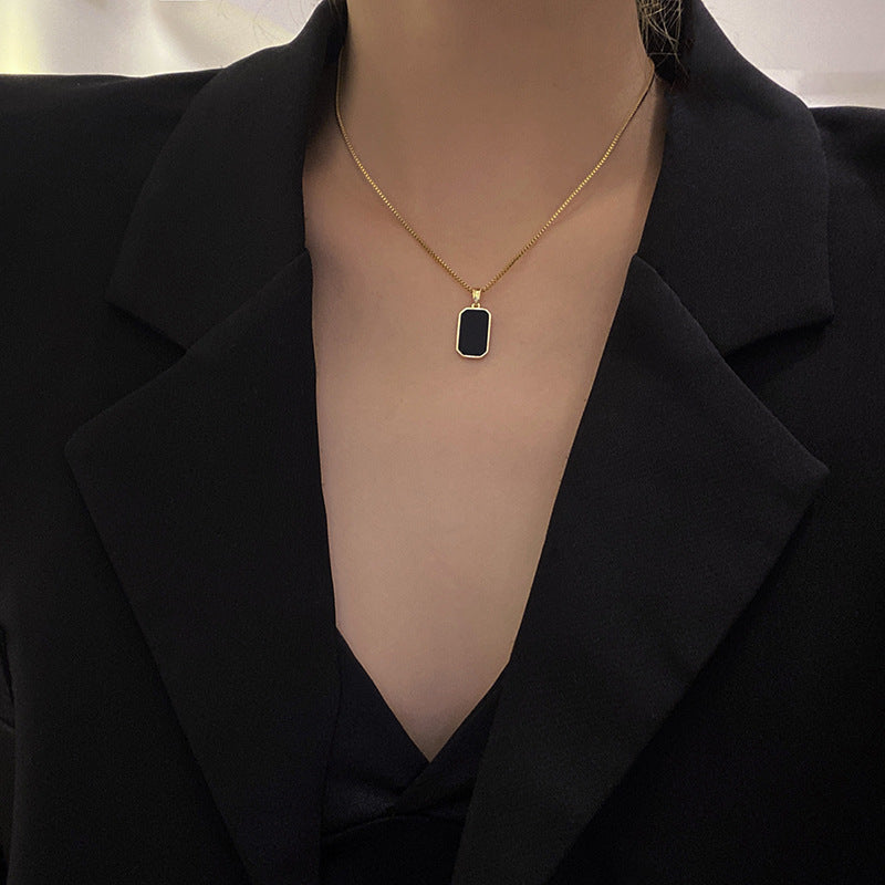 Rectangular Pendant 18K Gold Non-fading Small Black Necklace