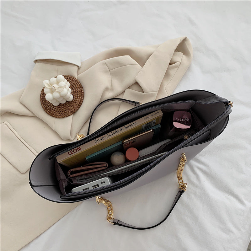 Korean Style Ladies Chain Tote Brown Handbag