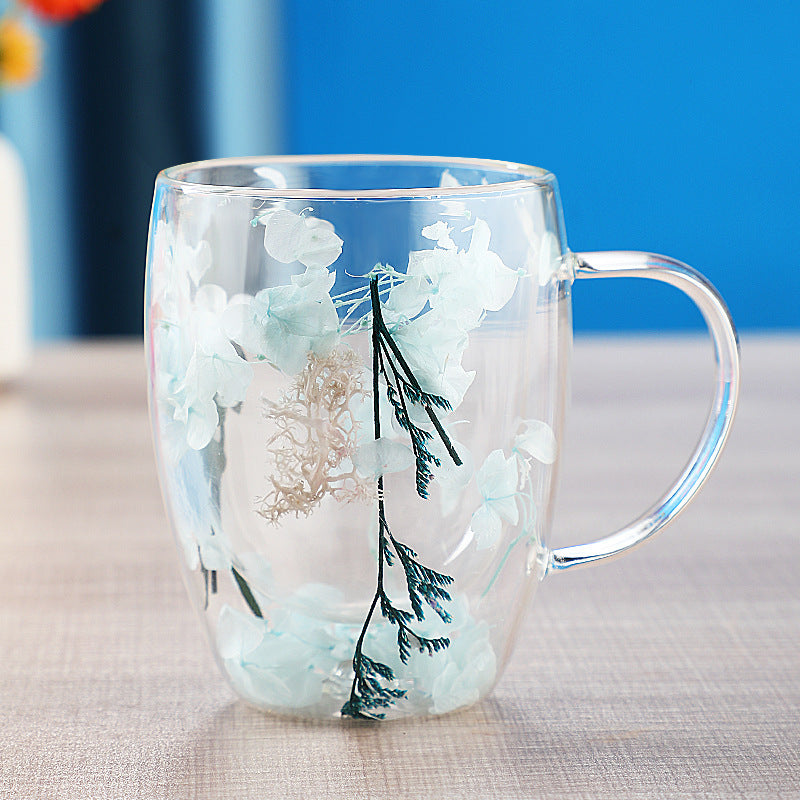 Real Dried Moveable Flower Double Layer Glass Quicksand Cup