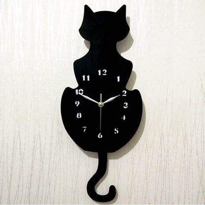 Wall  Quartz Clock Mute Cute Cat With Tail