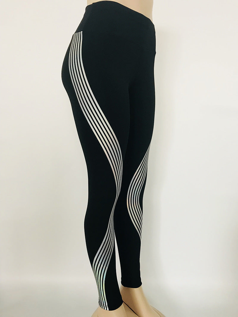 Reflective Glow in the Dark Night Light Laser Stripes Fitness Yoga Pants