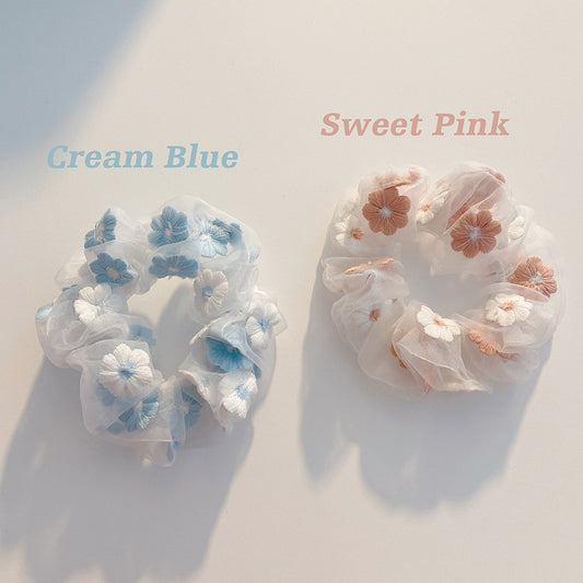 Flower Tie Hair Ring Organza Scrunchie