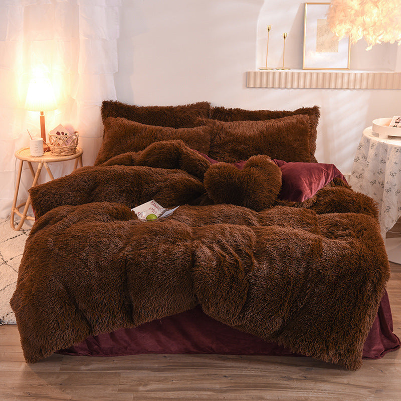 Thick Fleece Duvet Cover Winter Warm Bed Quilt Cover Pillowcase Fluffy Plush Shaggy Bedding Set