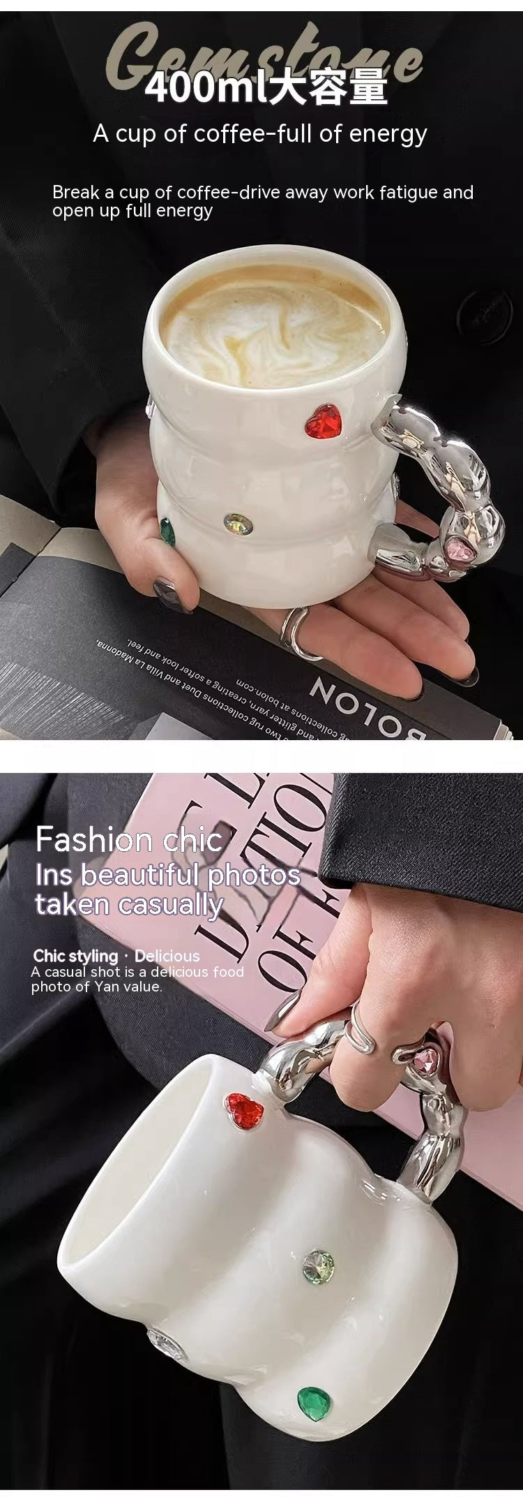 Creative Gem Enamelled Thickened Handle Ceramic Cup