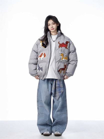 Women's Loose Retro Puppy Embroidered Cotton-padded Jacket