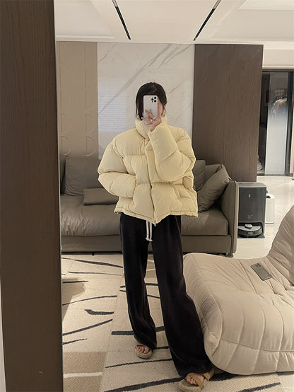 Woolen Short Down Jacket Women Stand Collar Thickened Puffer Jacket