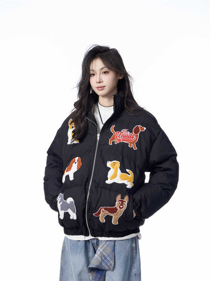 Women's Loose Retro Puppy Embroidered Cotton-padded Jacket