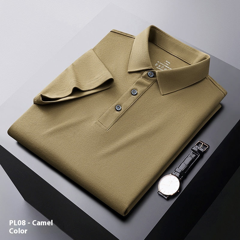 Men's Solid Color Polo Collar Business Casual Short-sleeved T-shirt