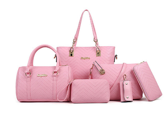 Fashionable And Trendy Embossed Six Piece Bags Set Offer