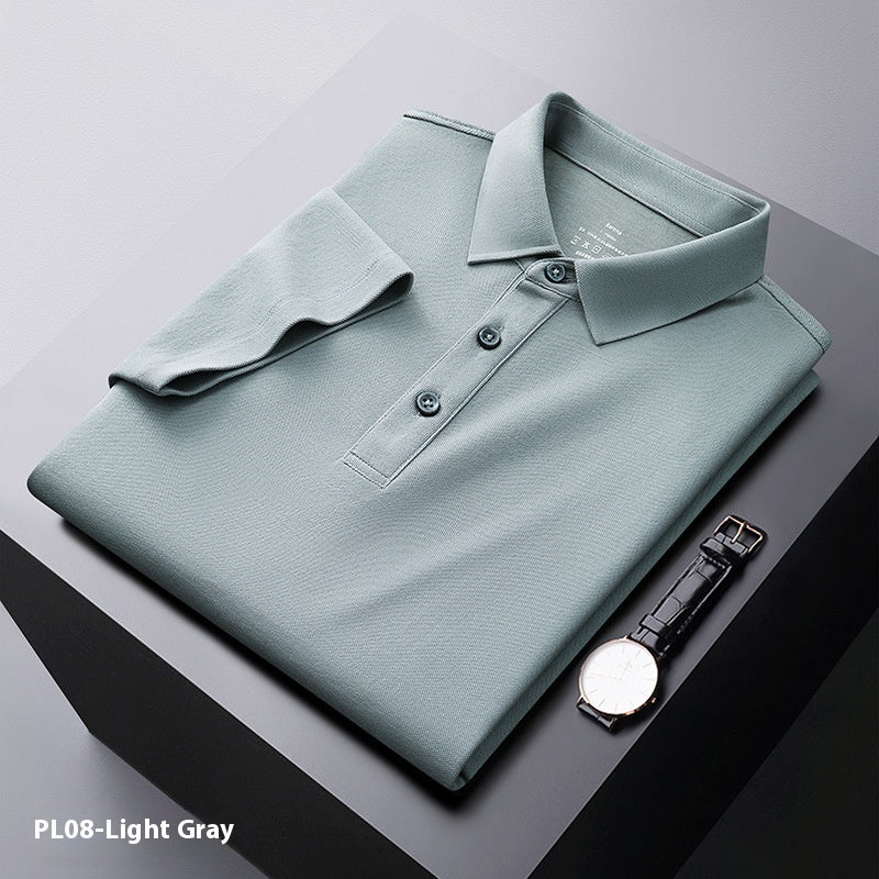 Men's Solid Color Polo Collar Business Casual Short-sleeved T-shirt