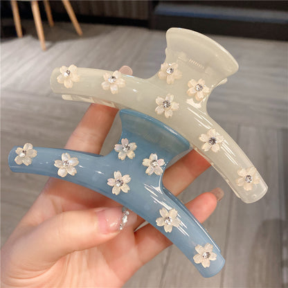 Women's Rhinestone Large Grip Small Floral Claw