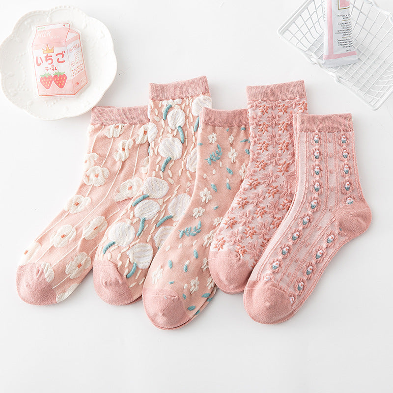 Harajuku Retro Embroidery Kawaii 5 Pair Cute Socks