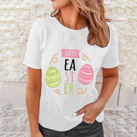 Women Easter Printed Casual Blouses Short Sleeve Shirt
