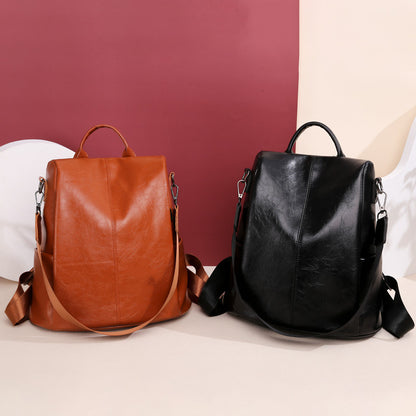 Pu Leather Backpack Female Light Simple Large Capacity