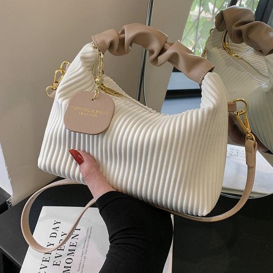 Crossbody PU Leather Pleated Cloud Small Tote Bag