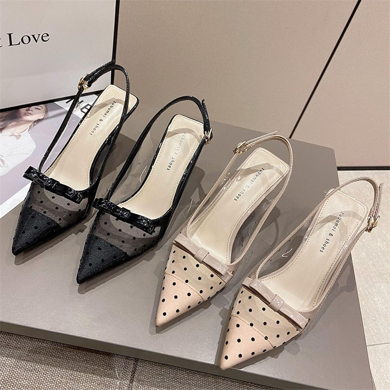 Pointed Toe Stiletto Heels Korean Style Mesh Closed Toe Sandals