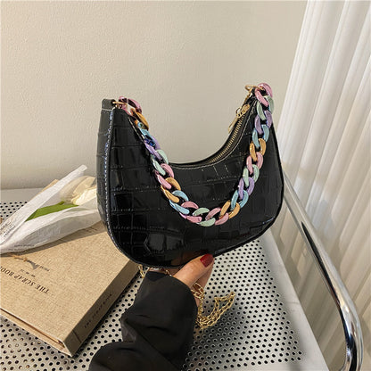 Stone Pattern Fashion Color Chain Handheld Crossbody Bag
