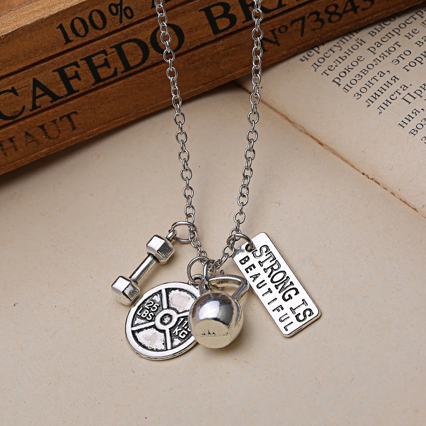 Dumbbell barbell pendant necklace