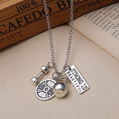 Dumbbell barbell pendant necklace