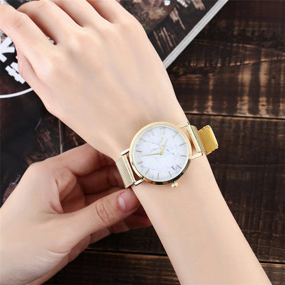 Vansvar fashion brand silver and gold mesh band creative marble wristwatch