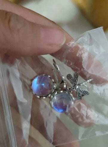 Vintage Dragonfly Pendant Earring Boho Chakra Blue Moonstone Earrings For Women