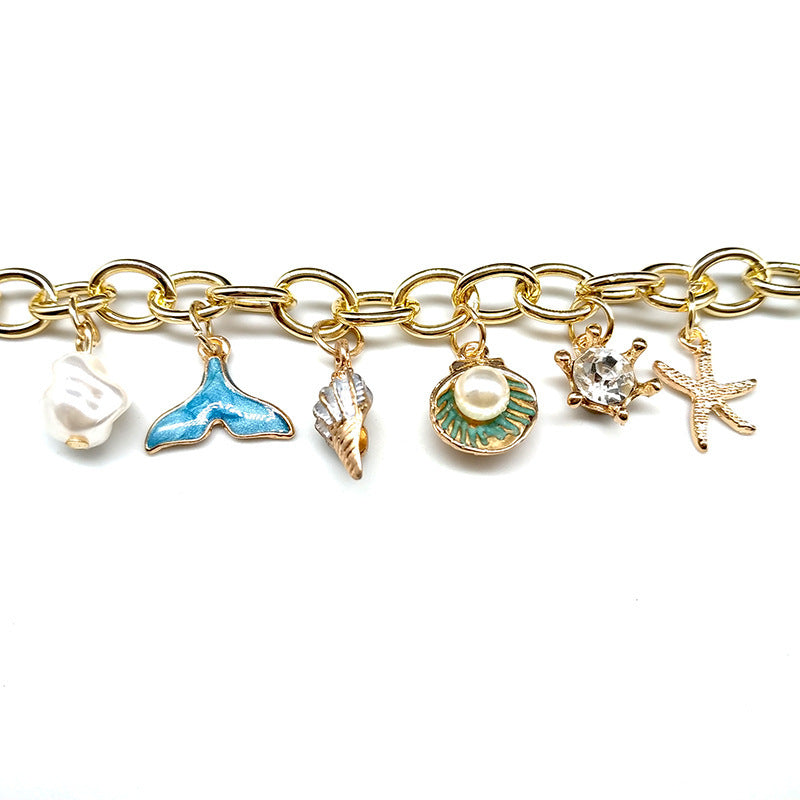 Ocean Fan Shellfish Starfish Pearl Fishtail Bracelet