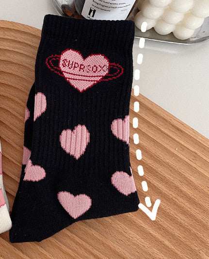 Love Black White Mid-tube Cute Girls Lolita Socks