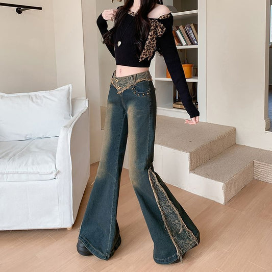 Vintage Rose Stitching Edging Skinny Jeans