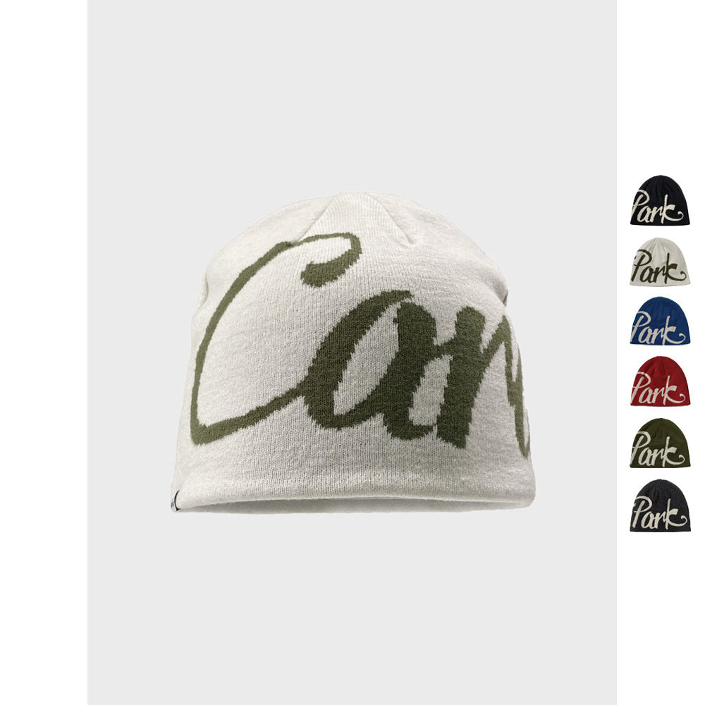 American Street Letter Jacquard Double sided Wear Knitted Beanie Hat