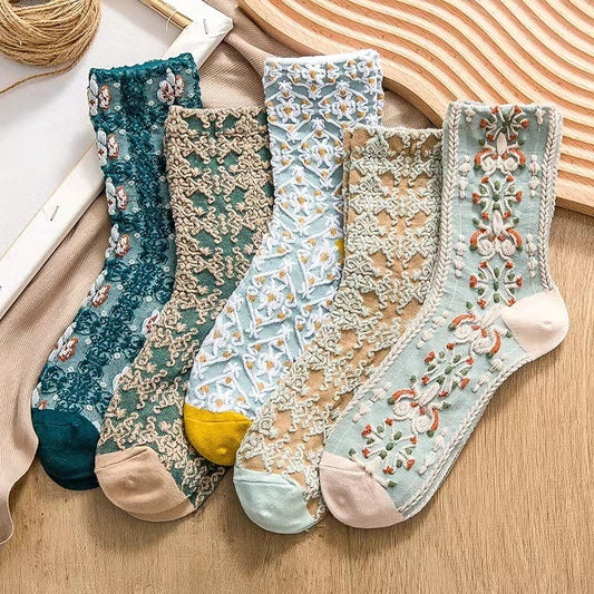 Harajuku Retro Embroidery Kawaii 5 Pair Cute Socks