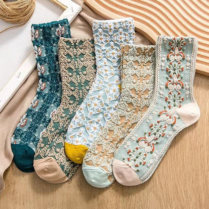 Harajuku Retro Embroidery Kawaii 5 Pair Cute Socks