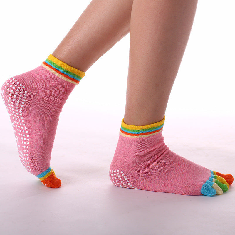 Women's Pure Cotton Dispensing Non-slip Yoga Five Finger Socks