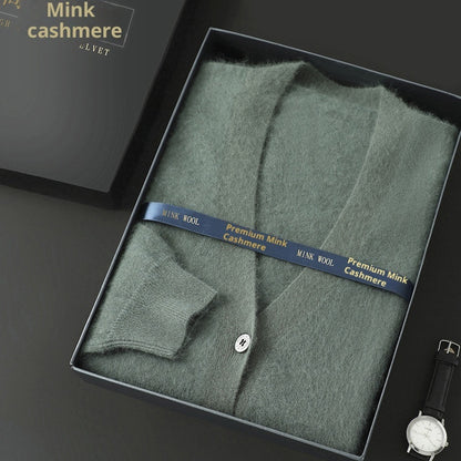 Mink Wool Men V-neck Thickened Sweater Loose Cardigan