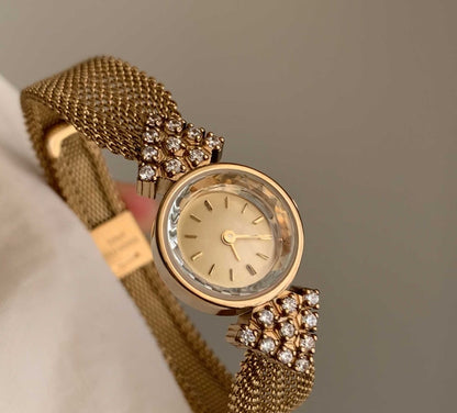 Woven Strap Retro Court Style Gold, Round watch