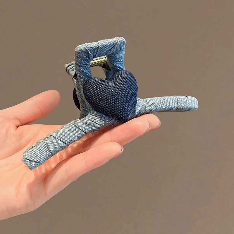 Blue Denim Bow Barrettes Hair Claw