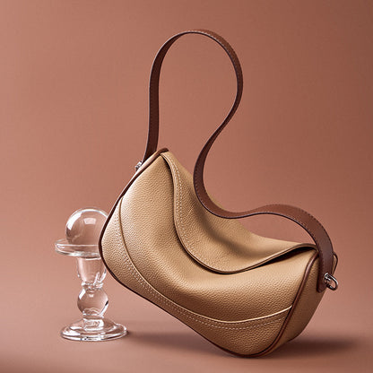 Women's First Layer Cow Leather Wide Shoulder Strap Bag