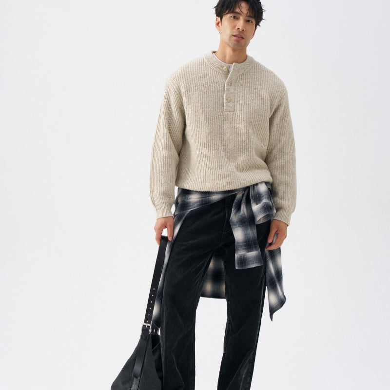 HENLEY NECK ALPACA WOOL SWEATER