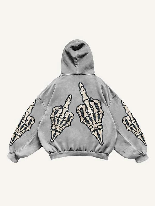 Middle Finger Skeleton Printed Hoodie