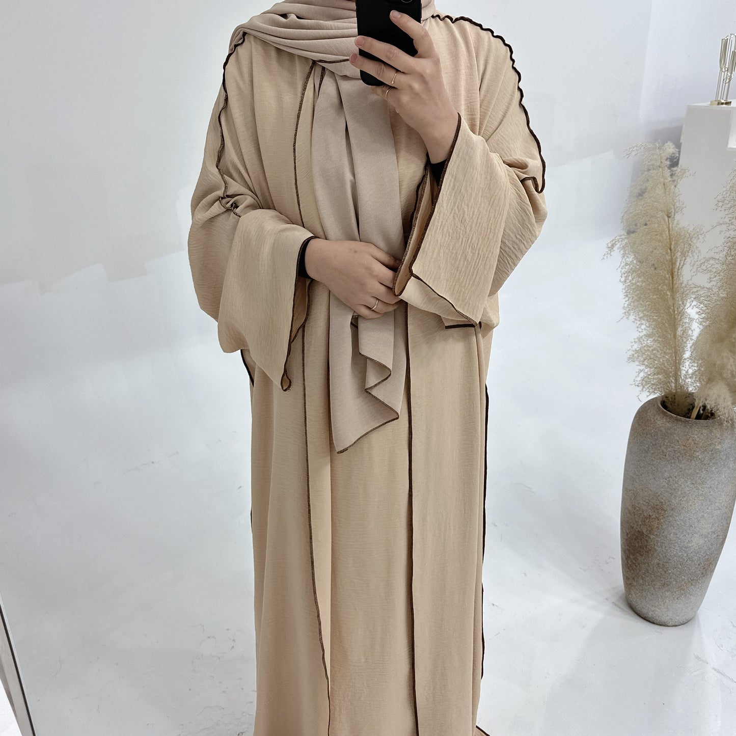 Solid Color Hook Cardigan abaya