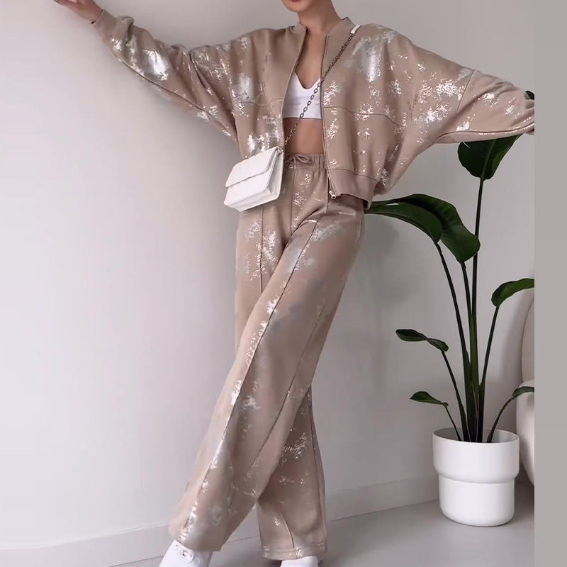 Pure Color Sequins Design Sense Track suit