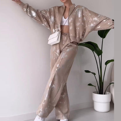 Pure Color Sequins Design Sense Track suit