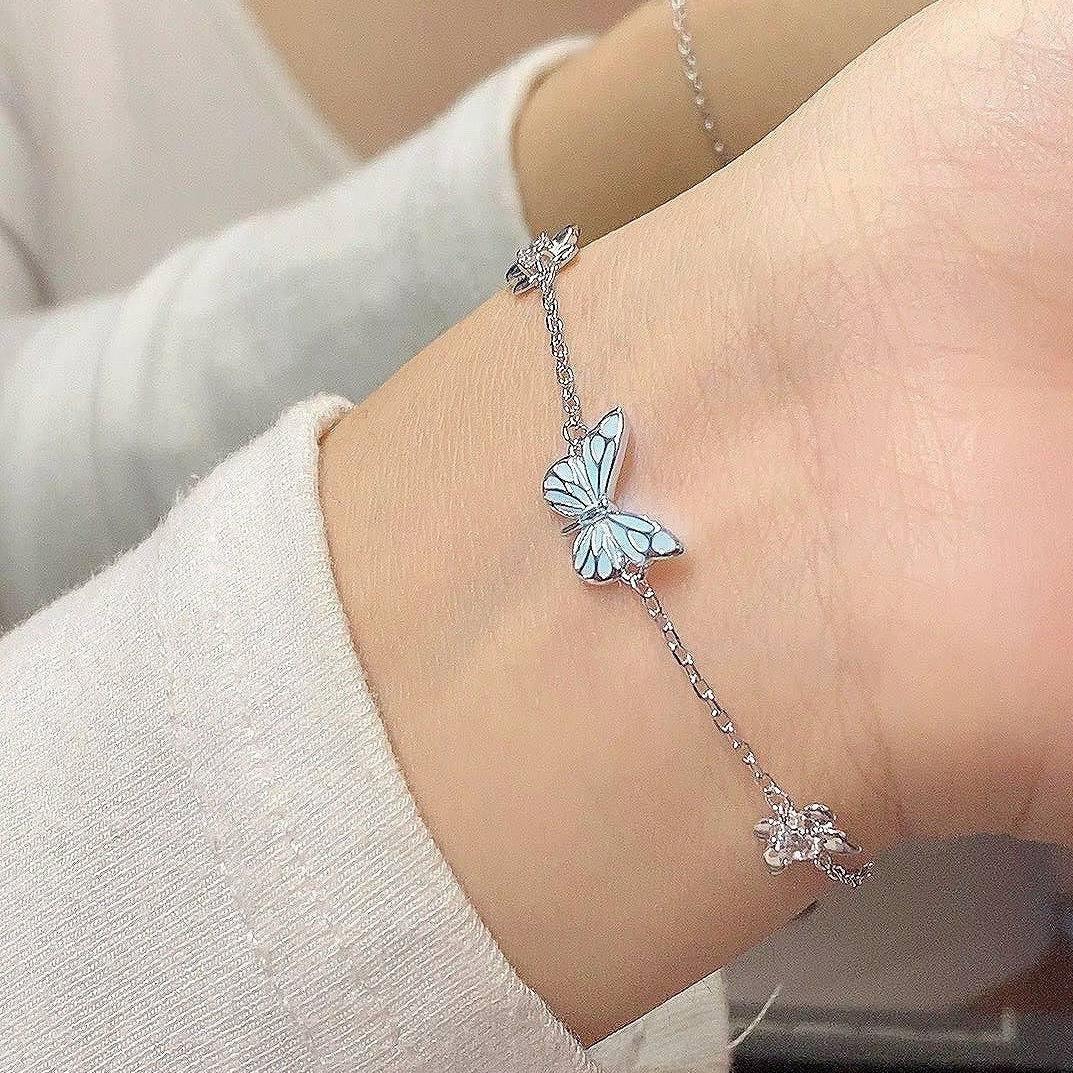 Mode blau leuchtende Schmetterling Halskette Armband Set für Glow in the Dark