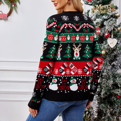 Loose Knitted Cardigan Women's Casual Long-sleeved Christmas Sweater