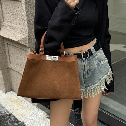 Hamdmade Frosted Cowhide Leather Shoulder Bag