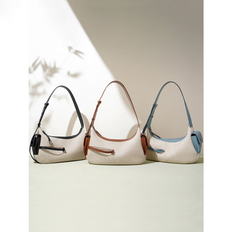Damen-Handtasche aus zweilagigem Rindsleder im Baumwolldesign mit besonderem Interesse