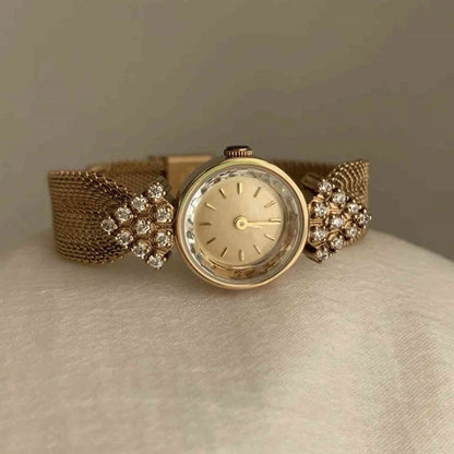 Woven Strap Retro Court Style Gold, Round watch