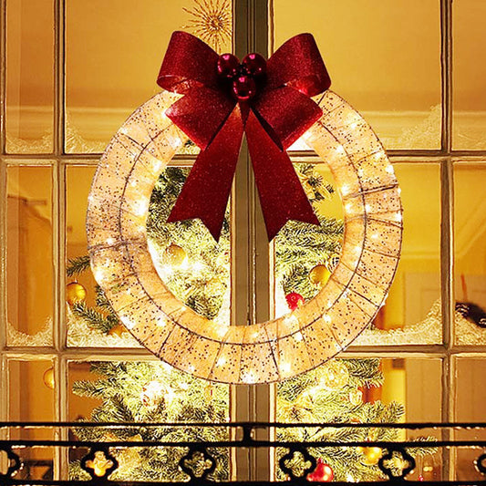Christmas Garland 50CM Luminous LED Warm Light With Big Bowknot Christmas Front Door Hanging Decor