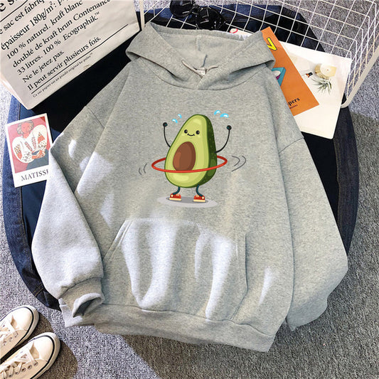 Hoodies Sporty Cartoon Avocado Print Warm