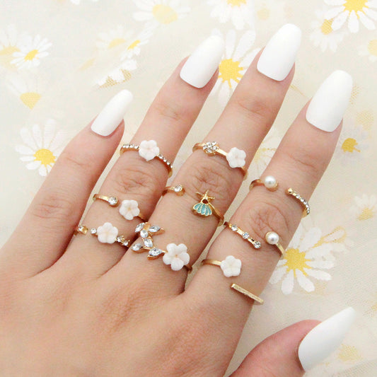 Pearl And Diamond 9-piece Ring Joint Ring